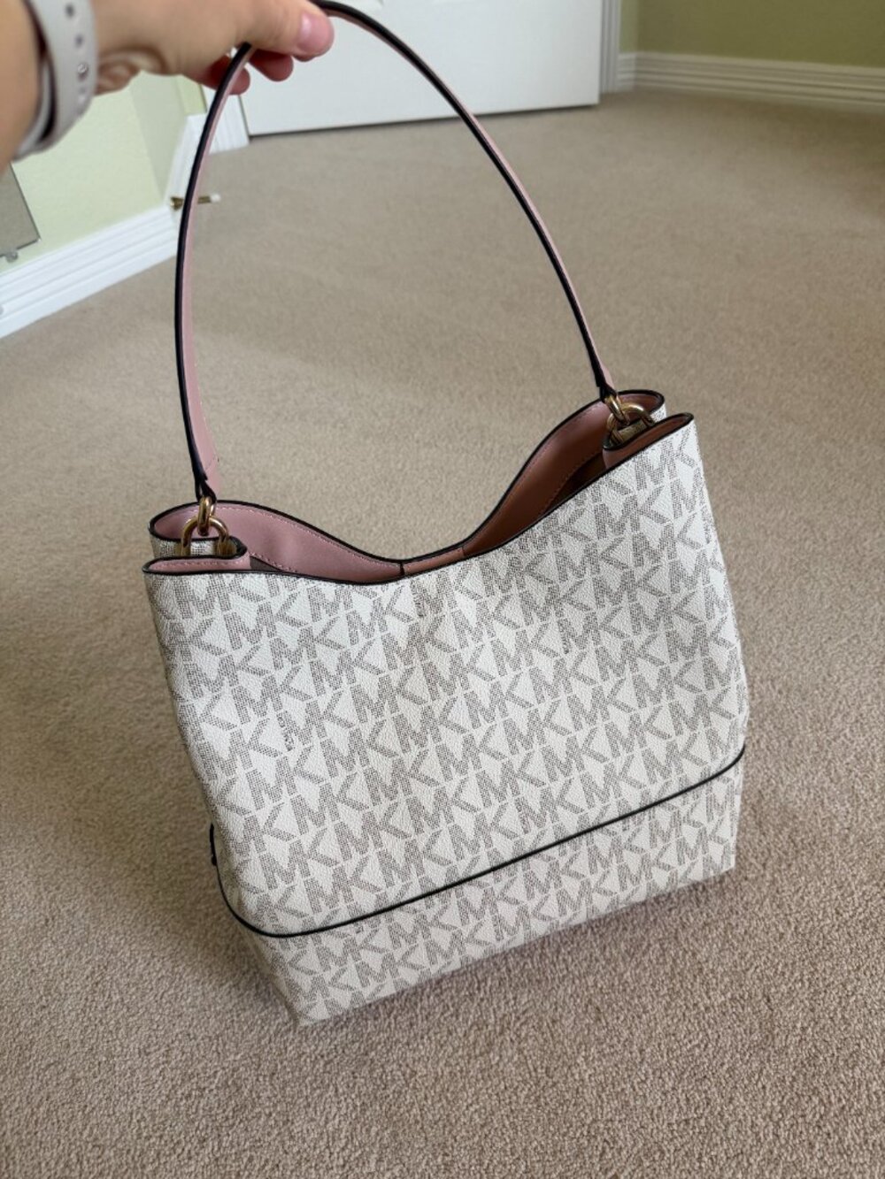 Michael Kors Signature Large Tote Bag Pink & Vanilla - Picture 9 of 15